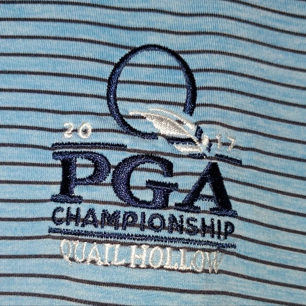 FootJoy Men's Blue Striped Polo Shirt With PGA Quail Hollow Championship Medium